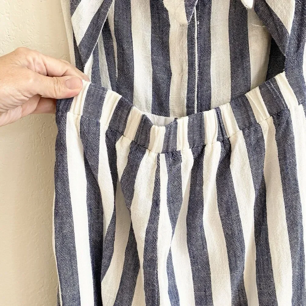 J.O.A. Revolve Womens Blue‎ and White Stripe Linen Cotton Jumpsuit Small